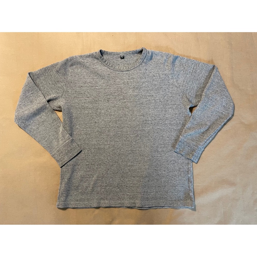 Uniqlo Waffle Knit Crew Neck Long Sleeve T Shirt Men's XL Gray Base Layer